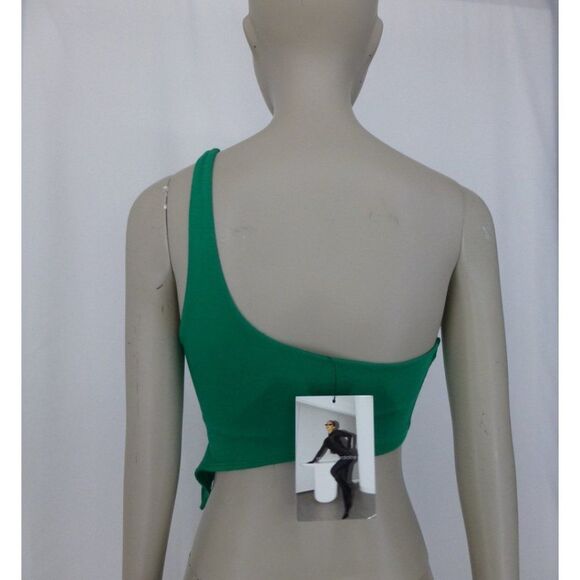 NWT Naked Wardrobe Green One Shoulder Cropped Top - Picture 5 of 11